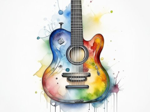 Colorful Watercolor Guitar Illustration