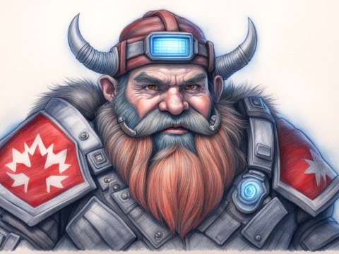 Coloured Pencil Sketch of a Bearded Viking Warrior