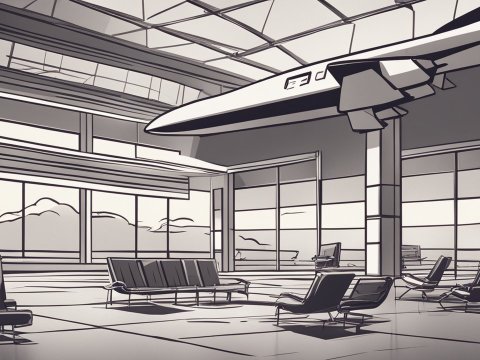 Comic Style Airport Waiting Area with Airplane Model