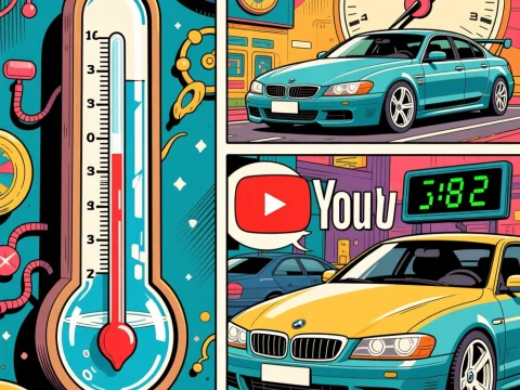 Comic Style Illustration Featuring Thermometer and BMW Cars