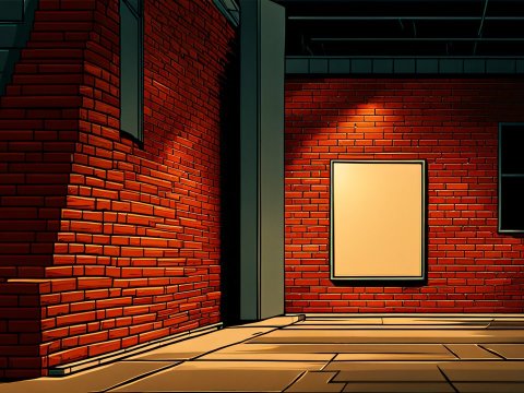 Comic Style Interior with Red Brick Walls and Spotlight