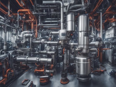 Complex Industrial Automation System with Pipes and Machinery