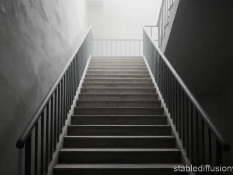 Concrete Staircase Leading into Foggy Light