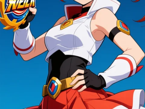 Confident Anime Girl Holding Beyblade