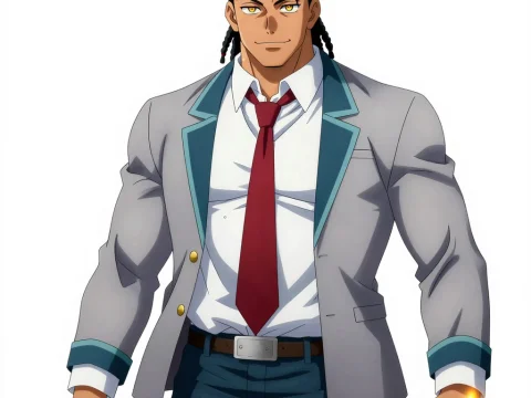 Confident Anime Hero with Golden Eyes and Lightning Quirk