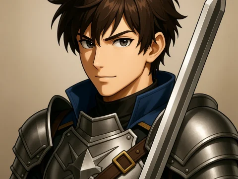 Confident Anime Knight with Sword