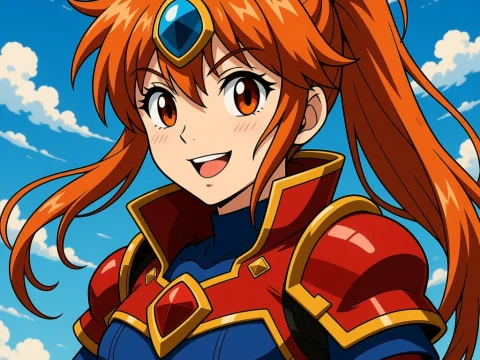 Confident Anime Warrior with Fiery Red Hair