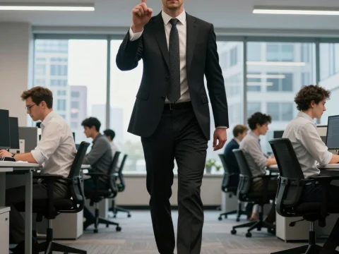 Confident Businessman Walking in Modern Office