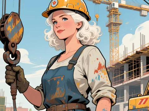 Confident Female Crane Operator at Construction Site