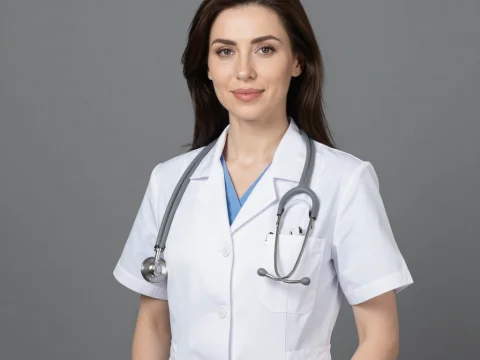 Confident Female Doctor in White Coat with Stethoscope