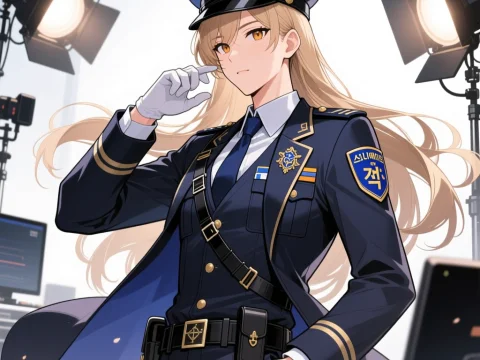 Confident Female Police Officer in Webtoon Style