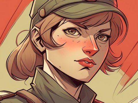 Confident Female Soldier Portrait Illustration