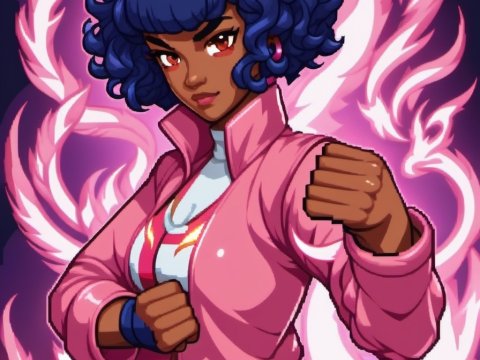 Confident Fighter with Fiery Wings in Anime Style