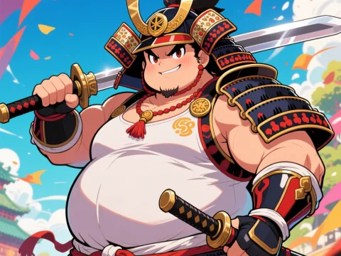 Confident Samurai Warrior in Vibrant Anime Style