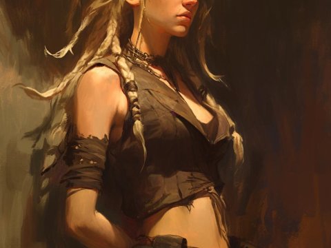 Confident Warrior Woman in Oil Painting Style