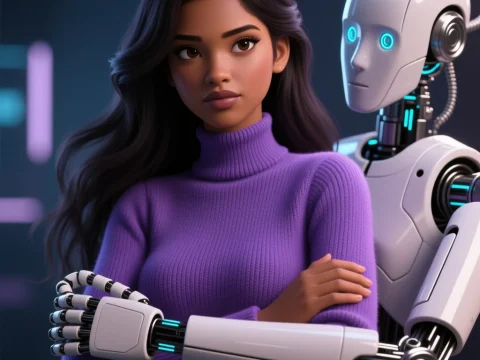 Confident Woman with Futuristic Robot Companion
