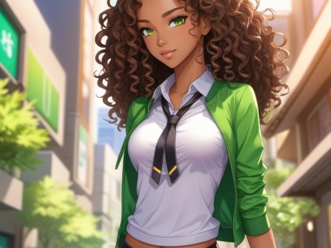 Confident Young Woman with Curly Hair in Urban Setting