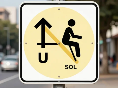 Confusing Street Sign with Abstract Symbols and Figure