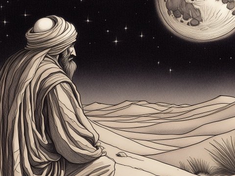 Contemplative Bedouin Under a Starry Desert Moon