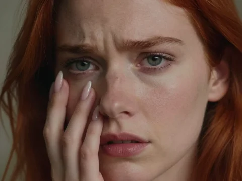Contemplative Red-Haired Woman Close-Up Portrait
