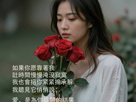 Contemplative Woman Holding Red Roses