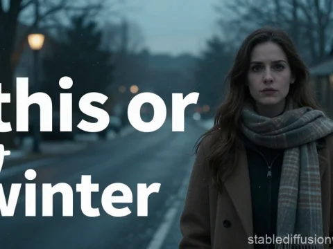 Contemplative Woman in Winter Street Scene