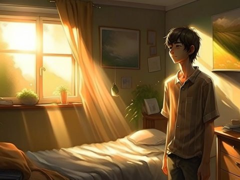 Contemplative Young Man in Sunlit Room