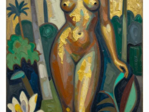 Contemporary Abstract Nude with Tropical Elements