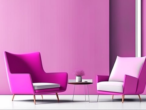 Contemporary Minimalist Living Room with Viva Magenta Chairs