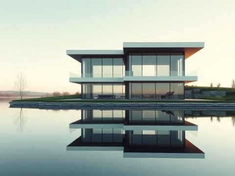 Contemporary Modern House by the Water with Reflection