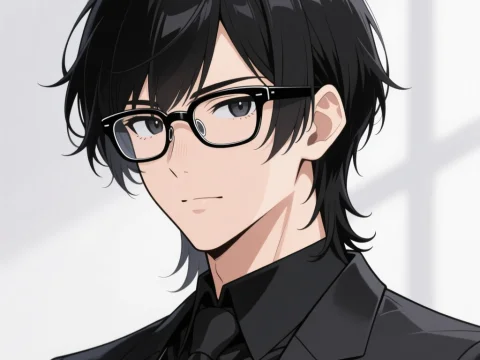 Cool Anime Guy in Black Suit and Glasses