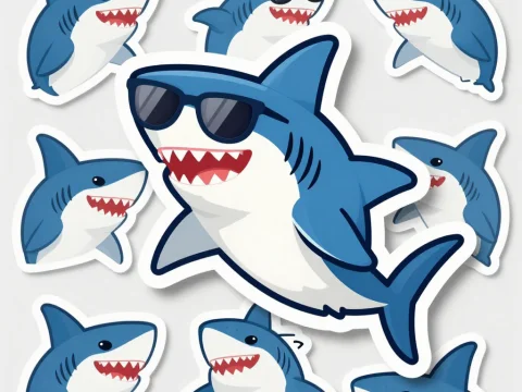 Cool Cartoon Sharks with Sunglasses Stickers