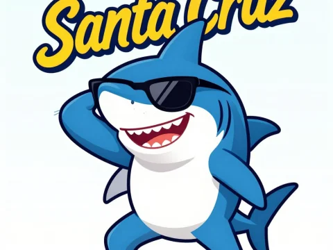 Cool Shark Mascot with Sunglasses and Santa Cruz Text