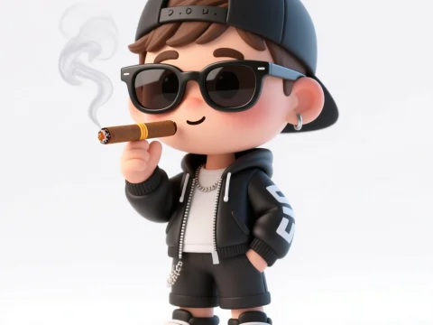Cool Young Rapper Cartoon Character Smoking Cigar