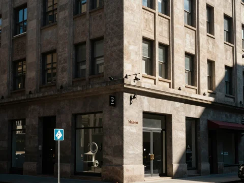Corner View of a Classic Urban Building with Stone Facade