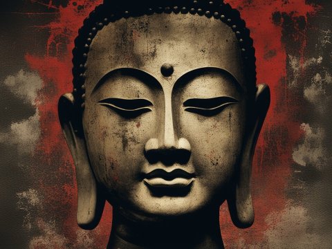 Corrupted Buddha Statue with Grunge Texture