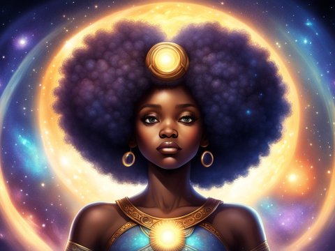 Cosmic Afro Warrior with Radiant Halo