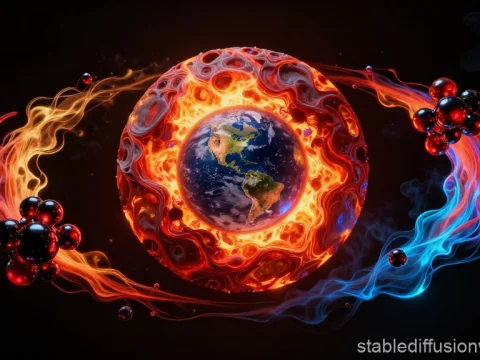 Cosmic Atomic Artifact with Earth Core and Fiery Energy Rings
