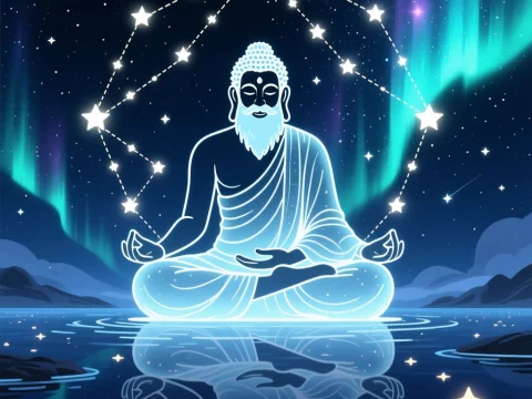 Cosmic Guru Meditating Under Starry Sky