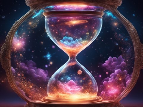 Cosmic Hourglass with Galactic Sand and Nebula Clouds