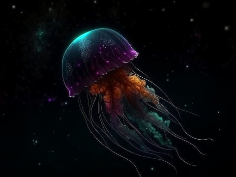 Cosmic Jellyfish Floating in Deep Space