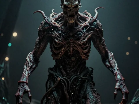 Cosmic Male Entity with Skeletal and Tentacle Features