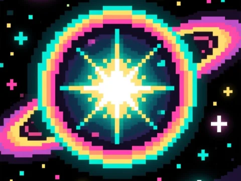 Cosmic Pixel Art Explosion with Vibrant Stars