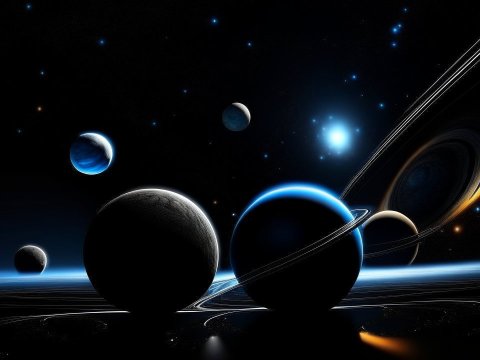 Cosmic Scene with Multiple Planets and Rings