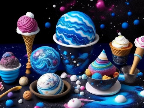 Cosmic-Themed Colorful Desserts in a Galactic Setting