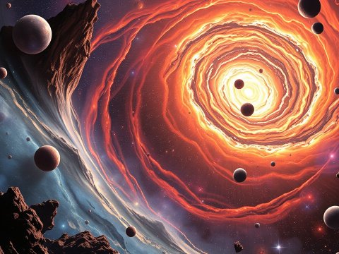 Cosmic Vortex with Planets and Asteroids in Space