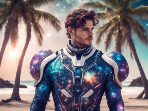 Cosmic Warrior on a Tropical Beach