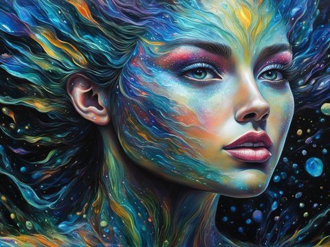 Cosmic Woman with Flowing Colors
