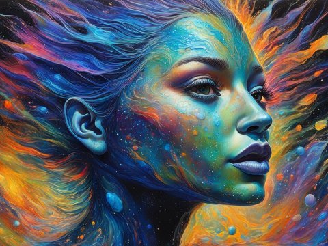 Cosmic Woman with Flowing Nebula Hair