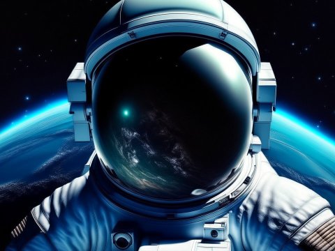 Cosmonaut Floating in Space with Earth in Background